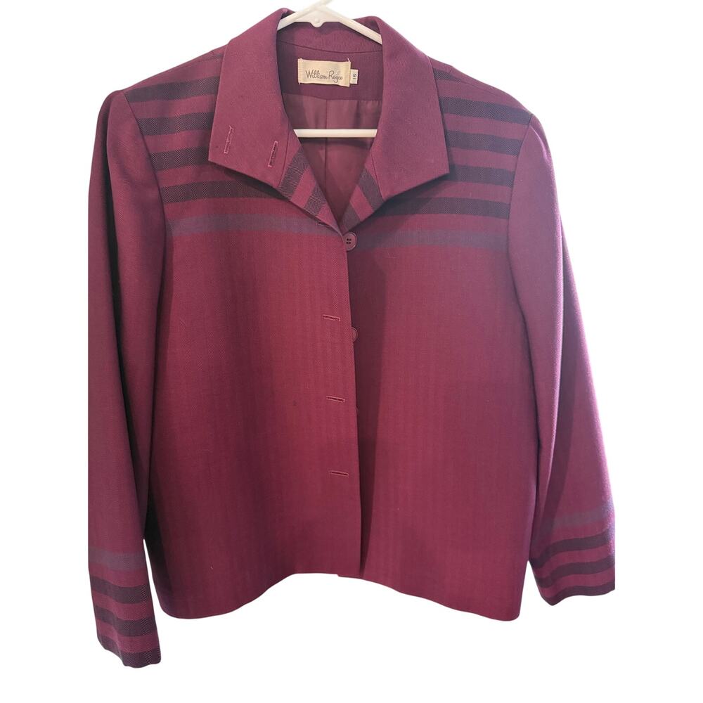 Vintage William Royce Women's Burgundy Herringbone Wool Blazer Jacket Size 16